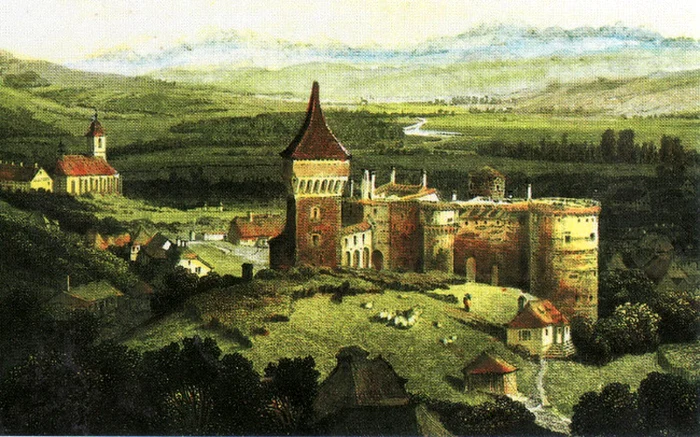 Corvin Castle after the fire of 1854. Grading by Ludwig Rohbock