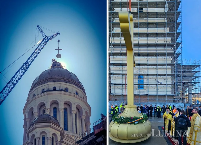 The cross was mounted on the large tower of the National Photo Cathedral: Ziarul Lumina