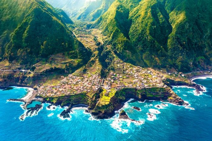 Panoramic view of a resort located on an island