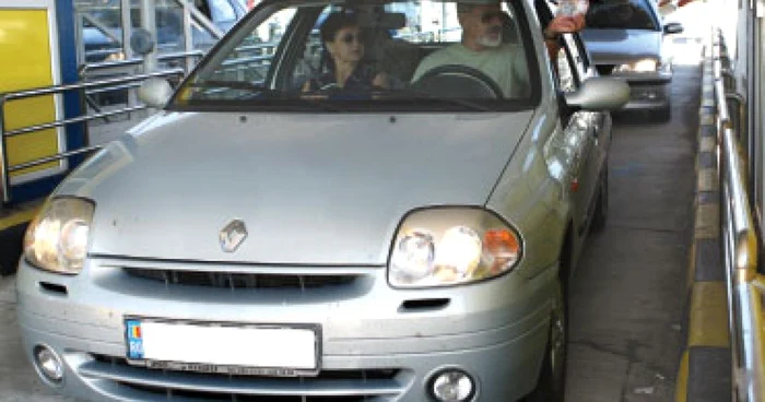 A car stopped for paying bridge tax from Fetești