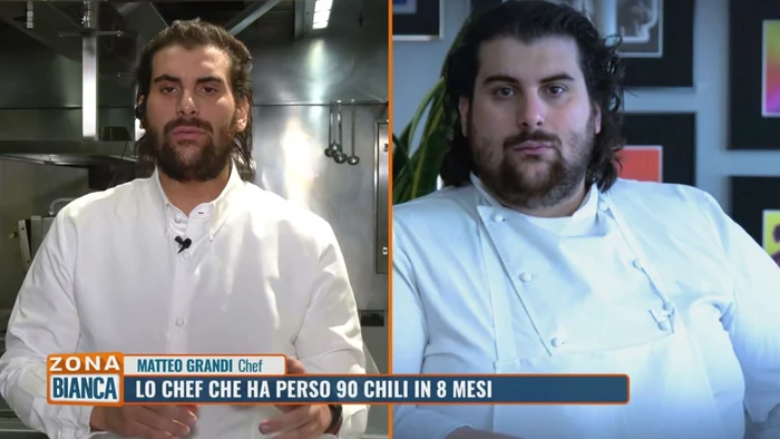 Matteo Grandi Michelin Chef after weakened 90 kg in 8 months and before PHOTO MediaSet Infinity