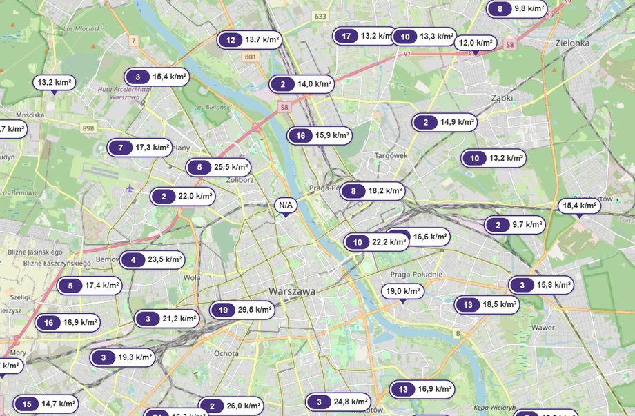 Prices proposed by developers in Warsaw