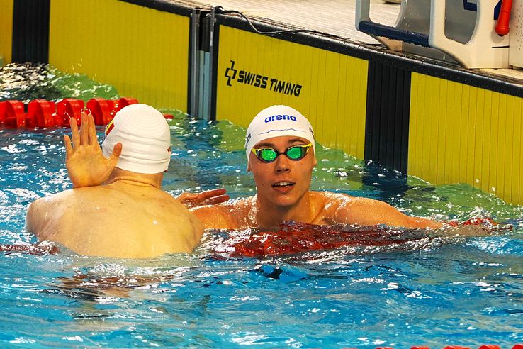 David Popovici at the end of the 50 m free sample at the National Championships from Otopeni Photo Roxana Fleșeru
