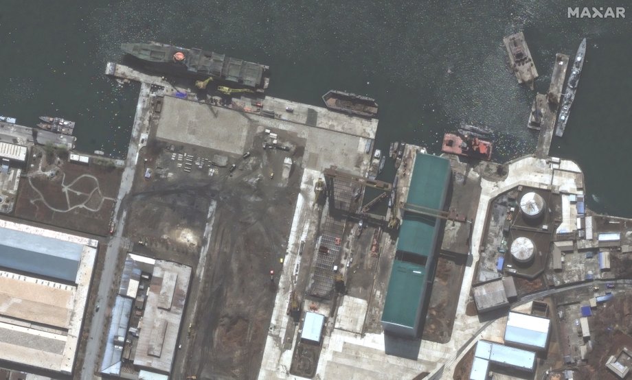 Review of the New North Korea Frigate in the NAMPO Shipyard.