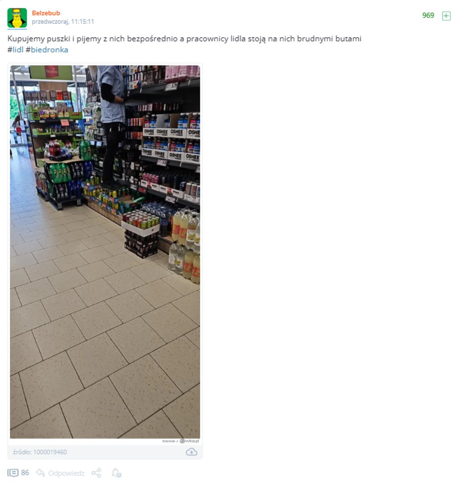 The Internet user caught Lidl's employee walking on cans with drinks
