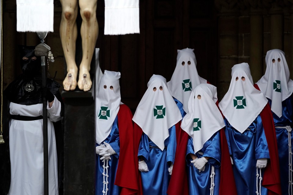 The procession of the Brotherhood of the Holy Funeral and Our Lady of Sorrows in the church of San Nicolas de Bari in the city of Aviles, Asturia, Northern Spain