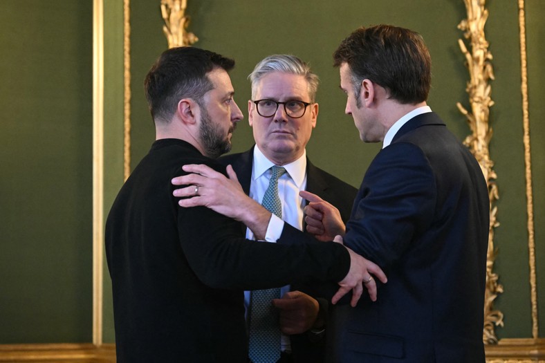 The President of Ukraine Wołodymyr Zielnski, Prime Minister of Great Britain Keir Starmer and French President Emmanuel Macron after meeting during the peak in London, March 2, 2025.