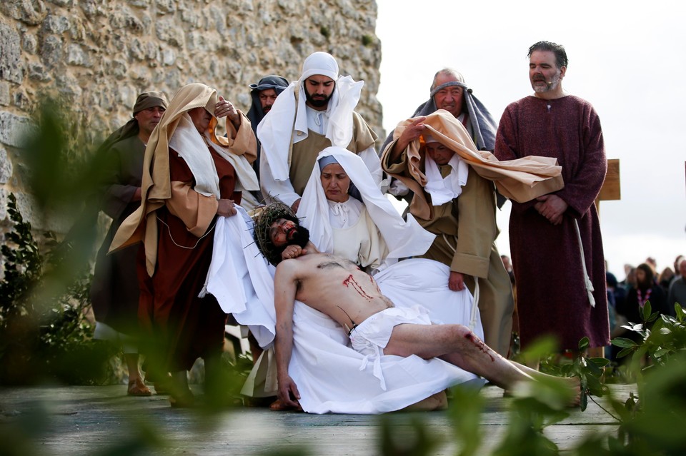 Staging of the Way of the Cross in the Our in Portugal