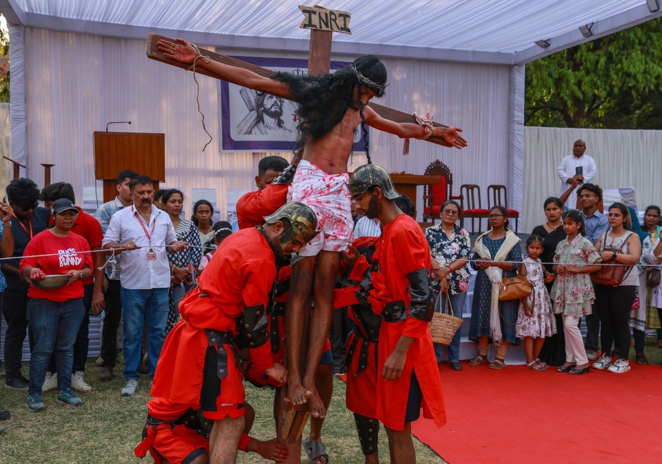 Reconstruction of the Way of the Cross on Good Friday in New Delhi, India