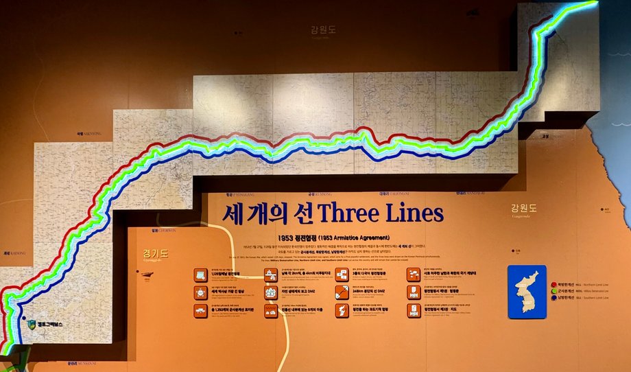 Three lines: civil control line, demilitarized zone, demarcation line