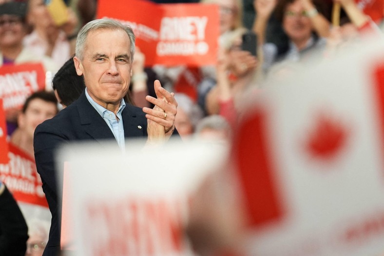 Prime Minister of Canada Mark Carney during the election rally of the Liberal Party in Peterborough in the province of Ontario, 19 April 2025.