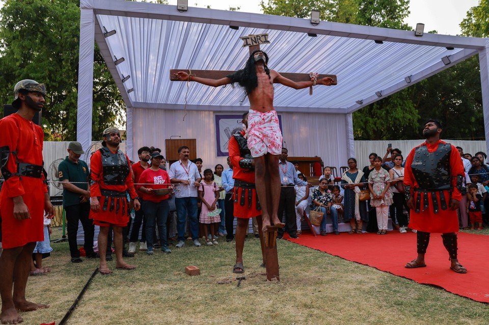 Reconstruction of the Way of the Cross on Good Friday in New Delhi, India