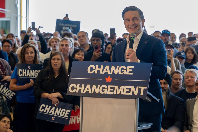 Leader of the Canadian Conservative Party Pierre Pailievre at a rally in Calgary, April 25, 2025.