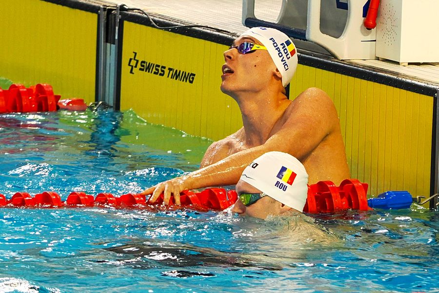 David Popovici next to Patrick Dinu at the end of the 50 m free sample at the National Championships from Otopeni Photo Roxana Fleșeru Patrick Dinu, a student at Princeton, was the second in the 50 -meter free race at the national championships: