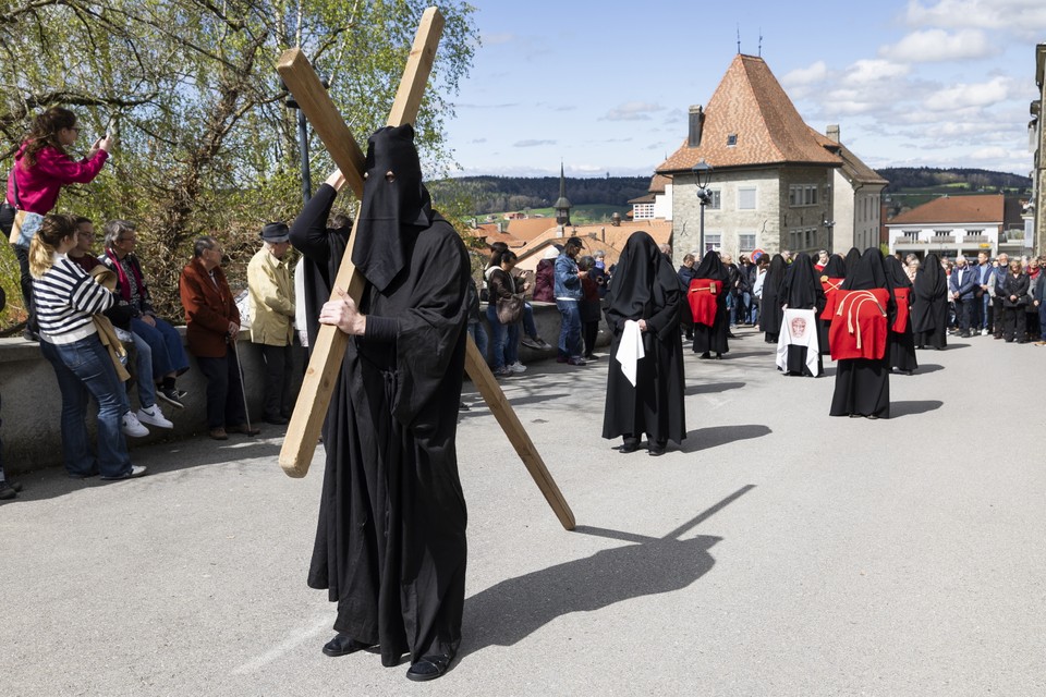 Procession of the Way of the Cross in Romont, Friborg, Switzerland