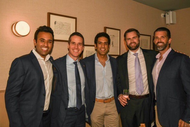 From the left: Vivek Ramaswama, Senator Bernie Moreno (Republican from Ohio), Omeed Malik, vice president JD Vance and Donald Trump Jr. Malik and Trump Jr. They set up a private club in Washington