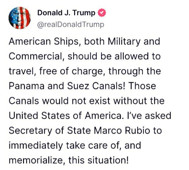 Trump said that all US ships should pass freely through the Panama and Suez channels photo 1