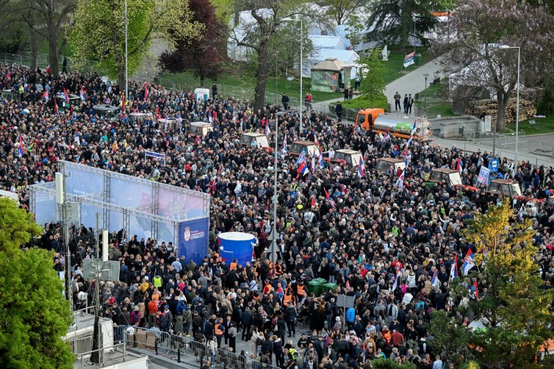 Thousands of people at a supporting rally by Serbian President Aleksandar Vucic, in Belgrade, in response to photo anti -government protests