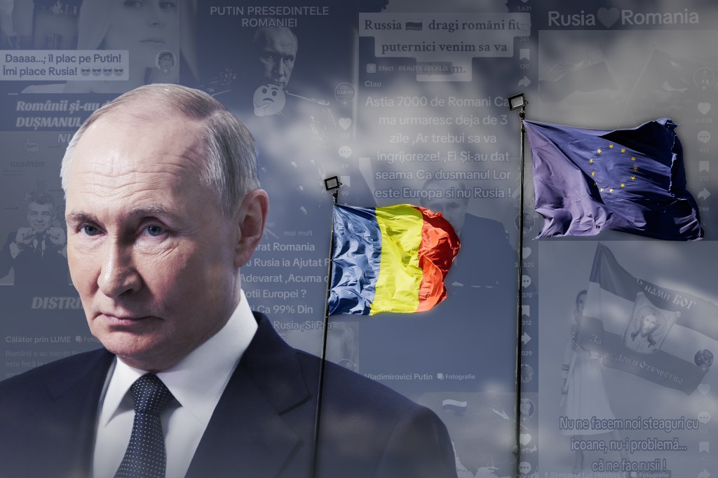 Vladimir Putin and recent posts appeared on Tiktok. Collage: Ion Mateș / Hotnews. Photo: Profimedia, Shutterstock