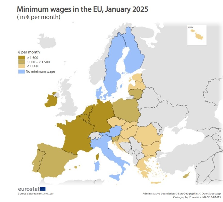 Minimum wage in the EU, January 2025. [brutto, miesięcznie]