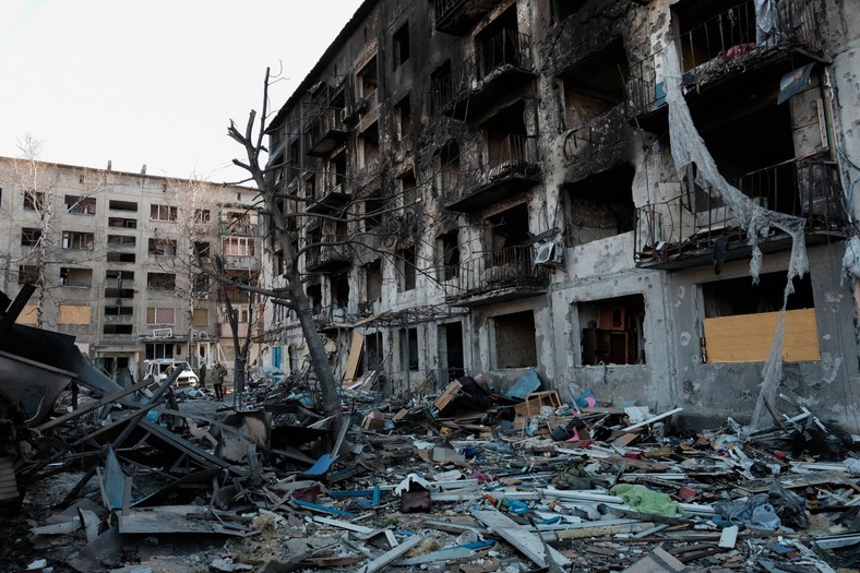 Destroyed buildings after the Russian fire in Dobropol in the Donetsk region, March 9, 2025.