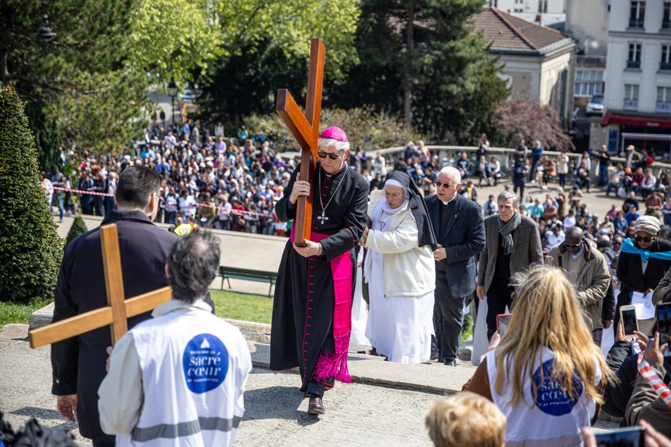 Archbishop of Paris Laurent Ulrich leading the Way of the Cross on Good Friday in the Sacre-Coeur Basilica (Sacred Heart) at the Montmartre top