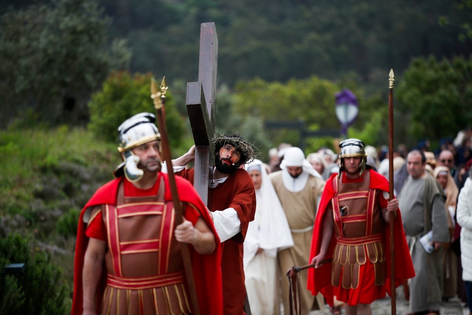 Staging of the Way of the Cross in the Our in Portugal