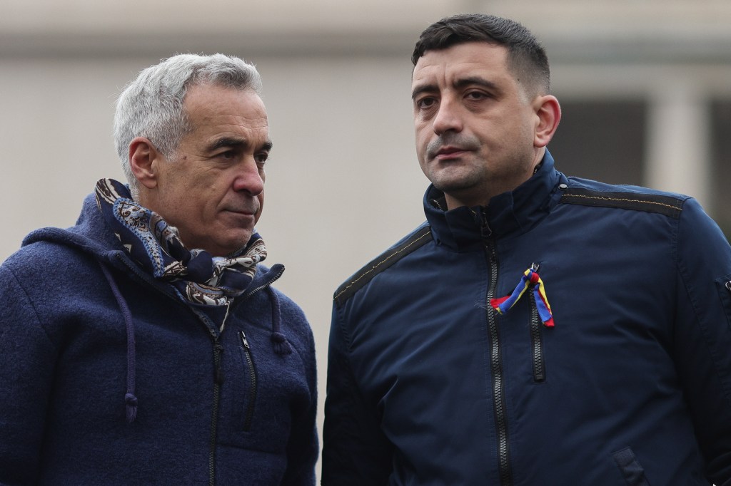 Călin Georgescu and George Simion at the protest of March 1, 2025. Inquam Photos / Octav Ganea