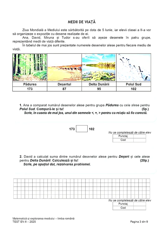 Subjects National Assessment in Mathematics and Environment II A. Source: edupedu.ro