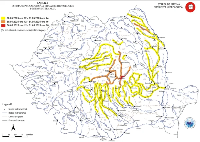 Inhga warning issued on Friday, May 30, 2025 Photo: www.hidro.ro