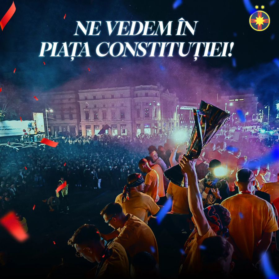 FCSB va sărbători titlul în Piața Constituției // foto: Facebook FCSB - Universitatea Craiova, fiesta roș-albastră din stadion până în Piața Constituției: toate detaliile în timp real din ziua în care campioana primește marele trofeu!