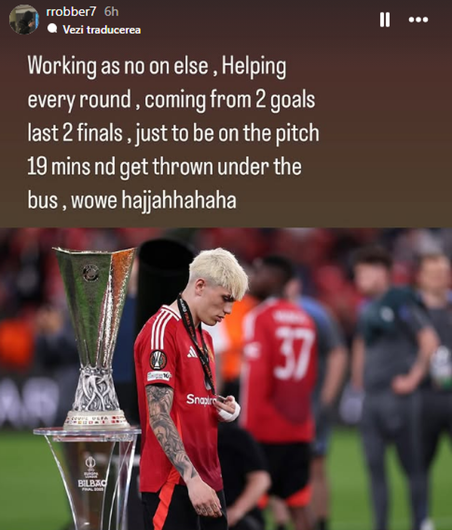 Robert Garnacho's post Jumps to Ruben Amorim after the Europa League final: