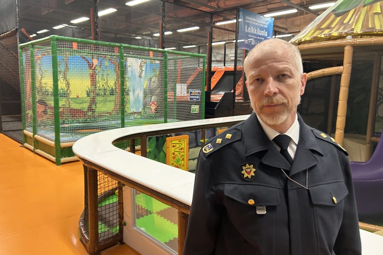 Pati Raatikainen in front of the underground trampoline in Helsinki