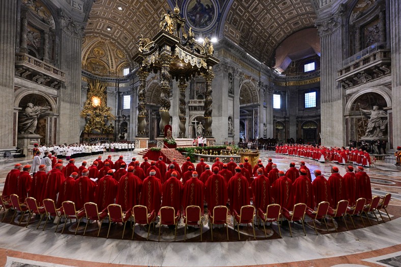 Cardinals in the Basilica of St. Piotr in the Vatican, April 30, 2025.