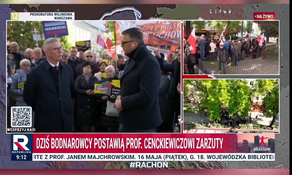 Allegations for disclosing Poland's defense plans. Cenckiewicz appeared in the prosecutor's office, in front of the building, so support