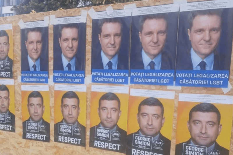 False posters with Nicușor Dan promoting LGBT marriages. Clotilde Armand: 