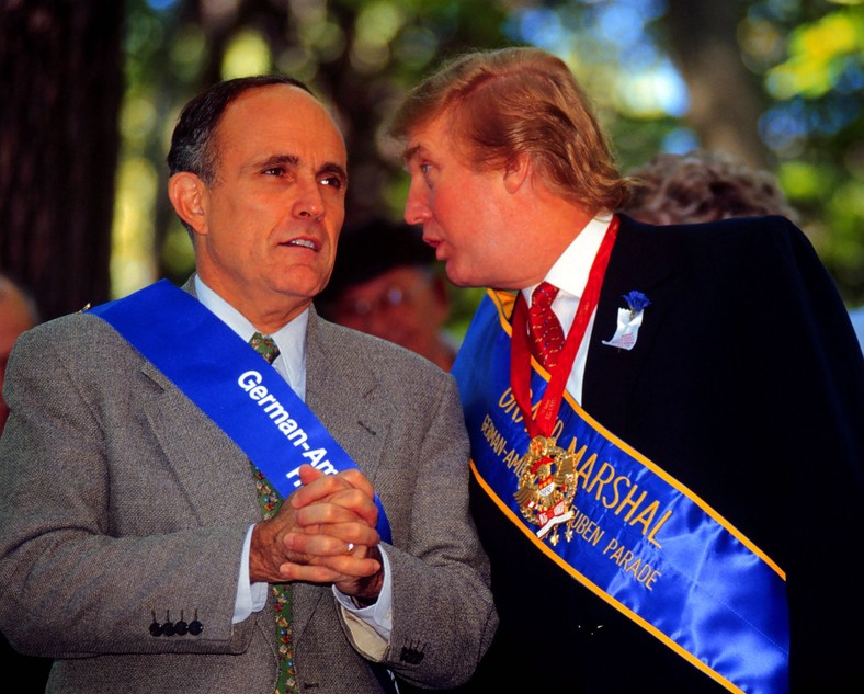 Donald Trump with the then mayor of New York Rudy Giuliani in 1999.