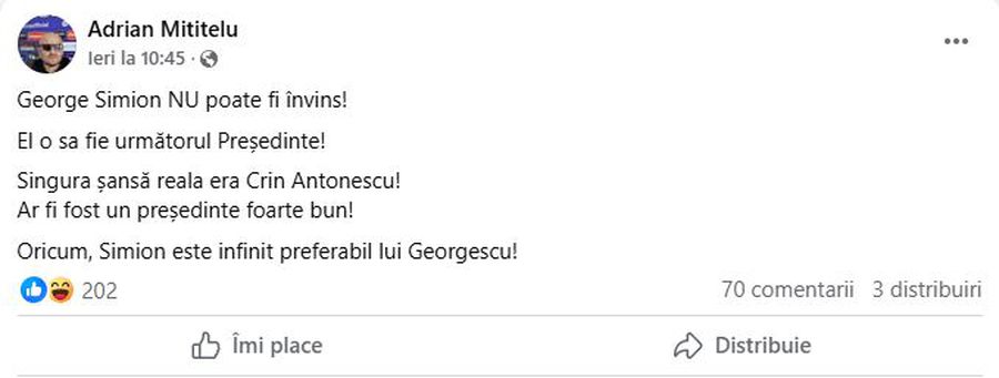Adrian Mititelu also puts in elections »Who sees the President of Romania: