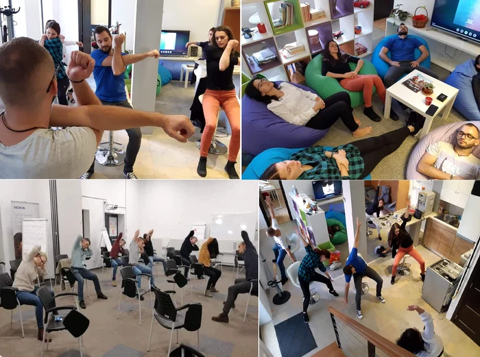 Images from the Relaxation and Movement Program at the office proposed by Stefan Cojocnean champion