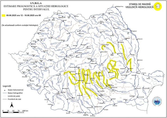 Hydrographic basins and rivers targeted by the Yellow Code: Inhga