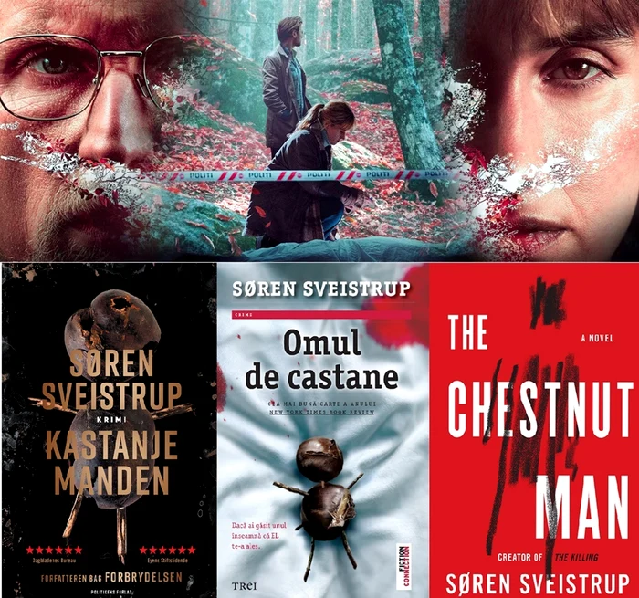 Collage with images from the series of the question man and the novel 