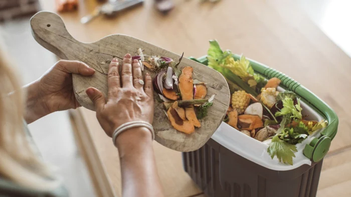 trash bin, vegetables, housewife