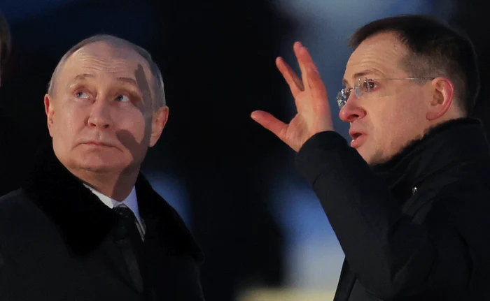 Vladimir Medinski and Vladimir Putin at the commemoration of the Second World War EPEFE 
