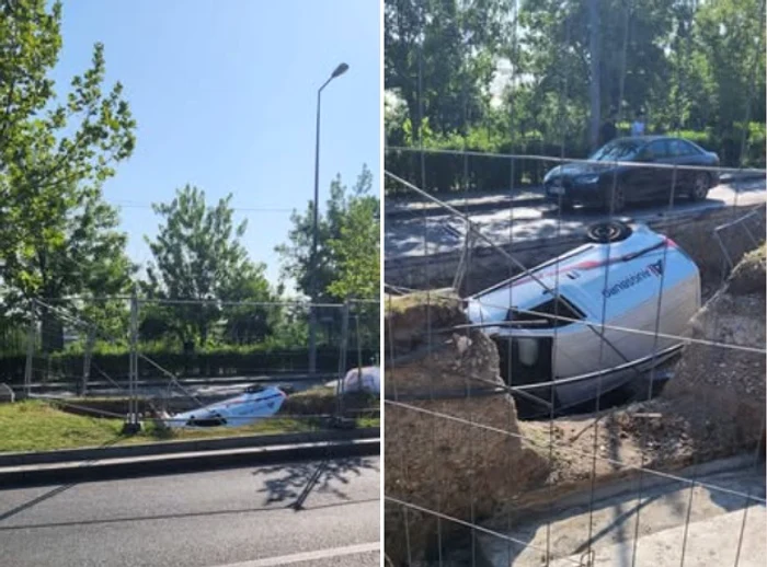 Called car in a pit, in Bucharest Photo: Tony Păun/Info Traffic Bucharest and Ilfov