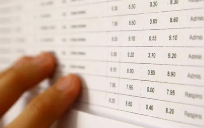 Someone follows the notes from the National Assessment from a table