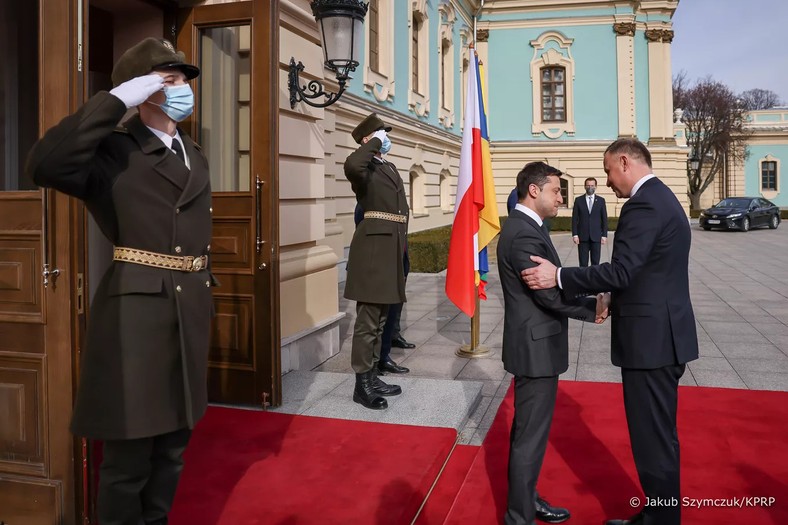 Wołodymyr Zelnski, President of Ukraine, and Andrzej Duda, President of Poland, the day before the invasion of Russia to Ukraine. Kyiv, February 23, 2022
