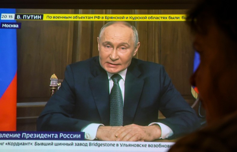 Television speech of Russian President Vladimir Putin, during which he announced a successful test of the medium scope of Orieszniki, Moscow, Russia, November 21, 2024.