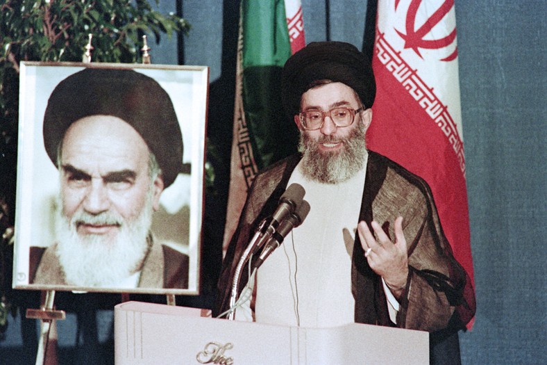 Ali Chamenei during a press conference. New York, September 23, 1987