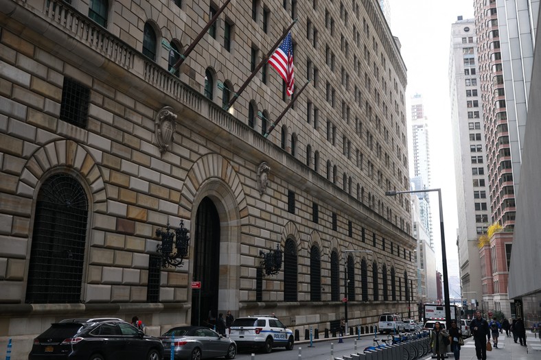 Federal Reserve Bank in New York, USA, April 10, 2025.