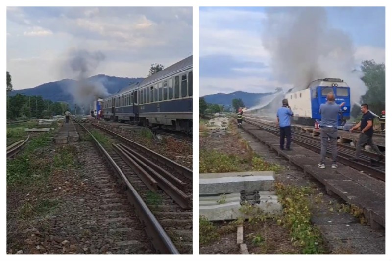 Video fire at the locomotive of a passenger train in the Băbuţeni train station
